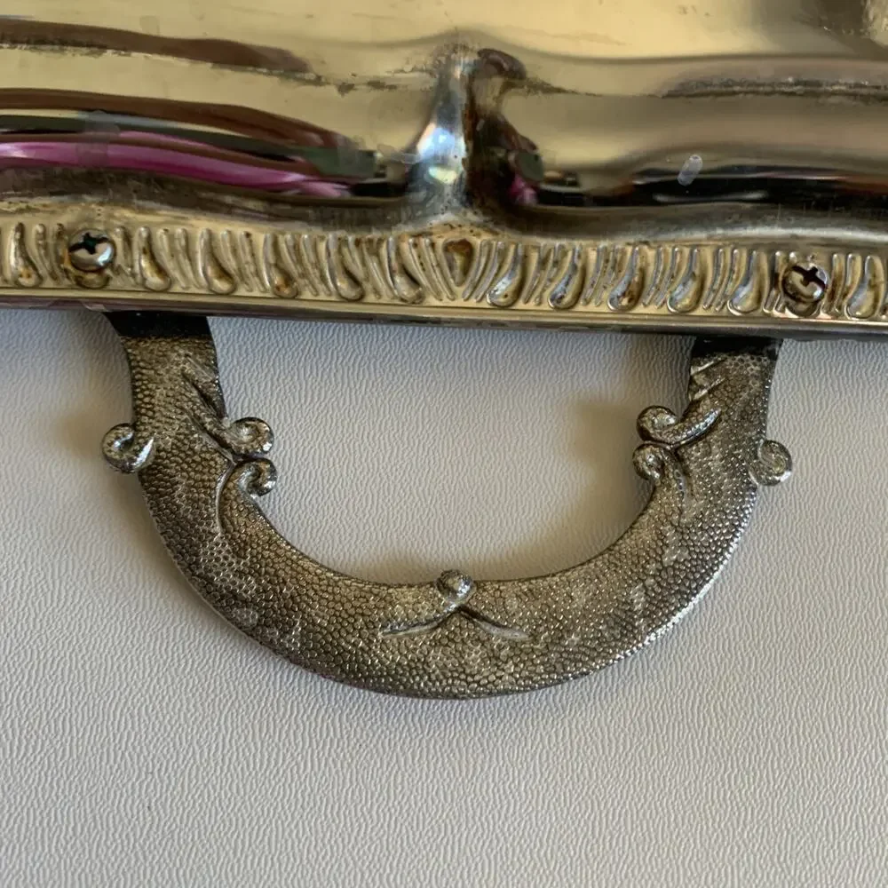 Large Stainless Steel Serving Tray Victorian Vintage Silver Color